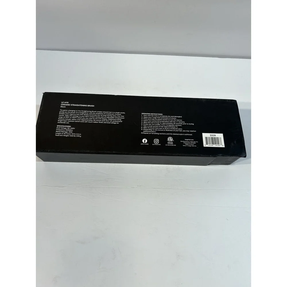L'ange Le Vite Ceramic Straightening Brush Black Hair Straightener w/ Box